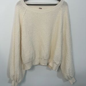 Free People Cream Textured Knit Balloon Sleeve Sweater Women’s Small